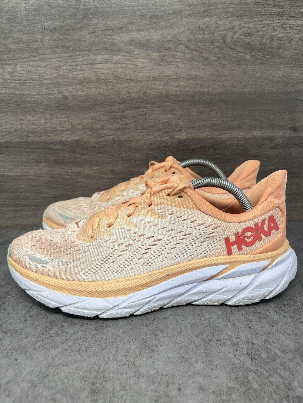 HOKA Clifton 8 Womens Size 10 Running Walking Shoes Peach Coral Orange One One